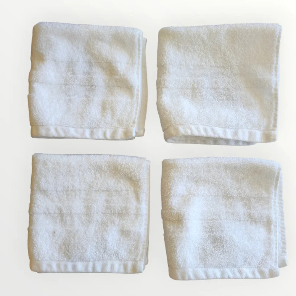 Ralph Lauren Washcloth Set White Cotton Ribbed 4-Piece Towel Set Quiet Luxury